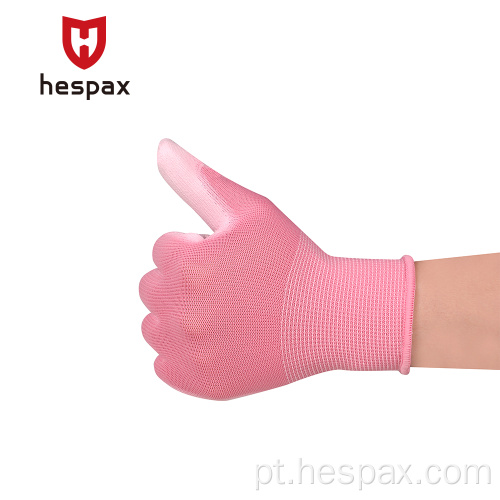 Luvas de trabalho com revestimento de palmeira de poliéster rosa de hespax rosa